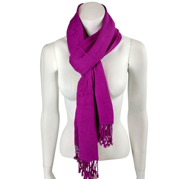 Womens Soft Fuchsia Pashmina Scarf With Tassel Fringe - Picture 1 of 3